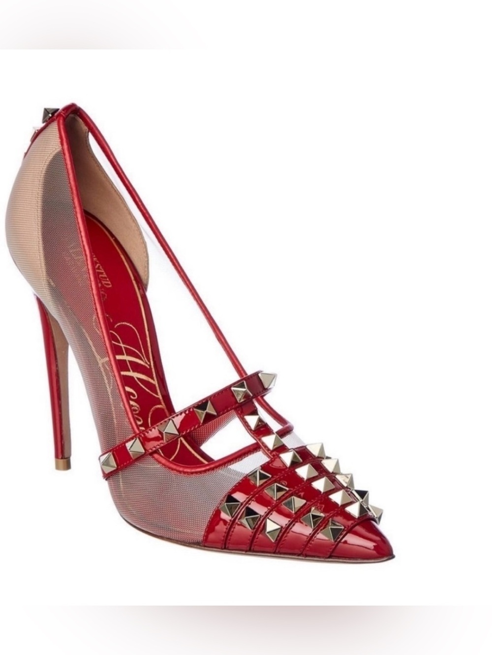 Valentino Garavani Rockstud Red Pointed-Toe Stiletto Pumps - Designer Style - Picture 1 of 9